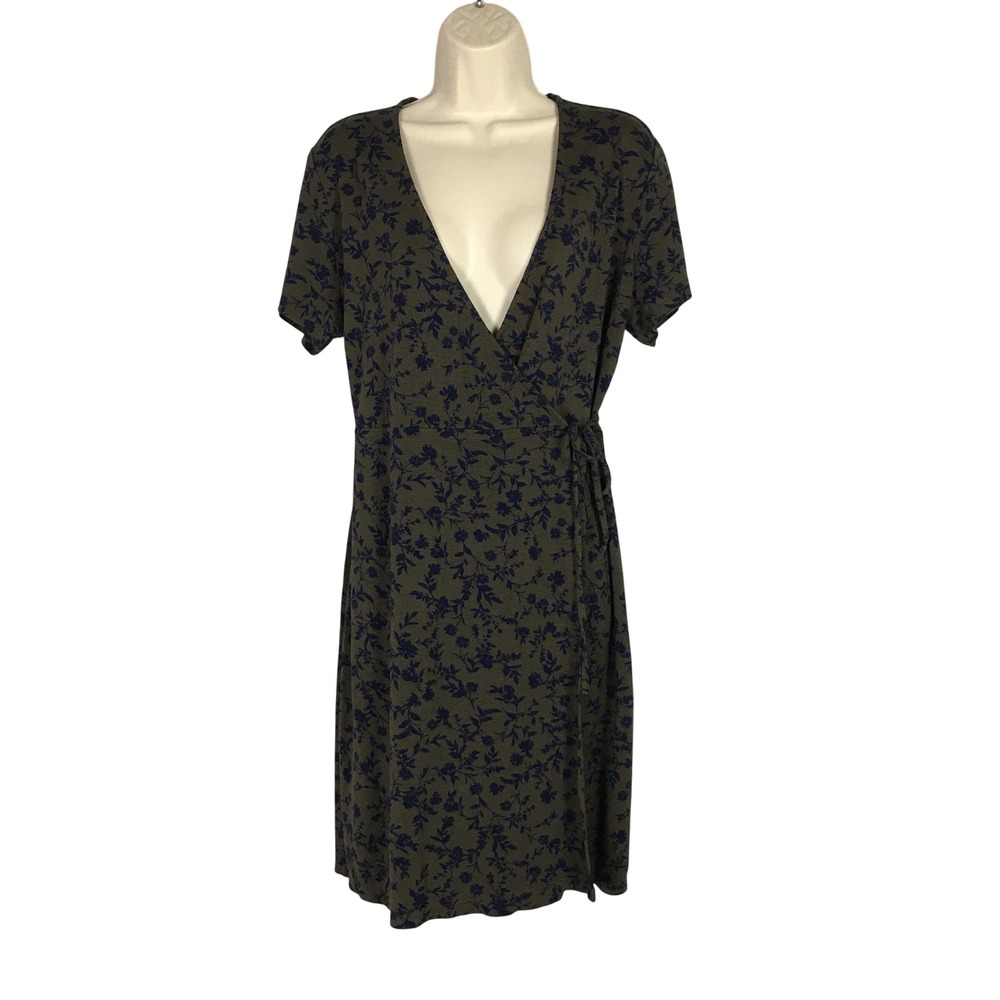 Old Navy Womens Wrap Dress L Green Blue Floral Short Sleeve Minimalist Summer